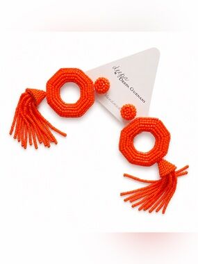 NWT Deepa by Deepa Gurnani Orange Beaded Tassel Statement Earrings